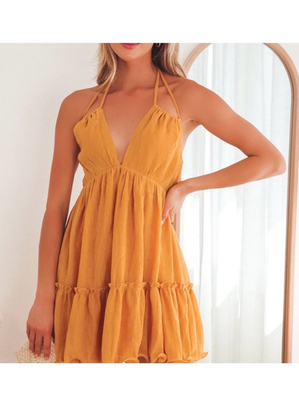 Lulu's Dark Yellow Halter Tiered Summer Dress